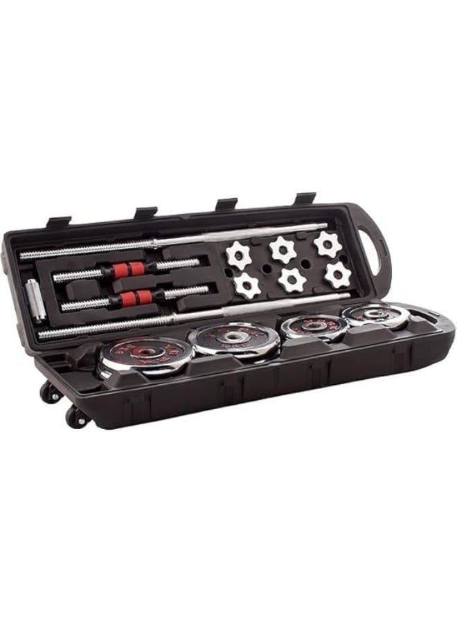 50kg Adjustable Chrome Dumbbell and Barbell Set - Weight Lifting Exercises with Storage Box, White - Image 2