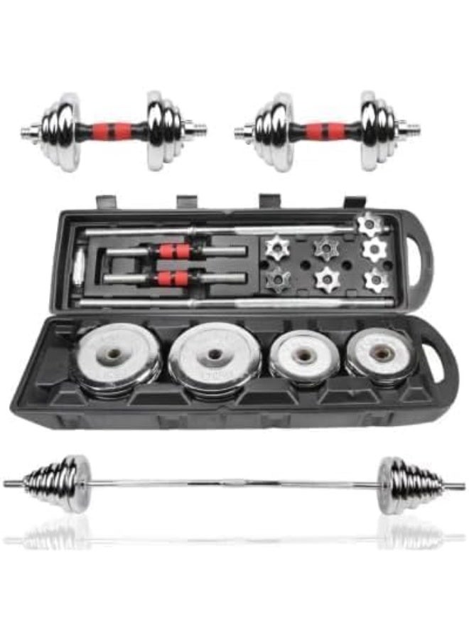 50kg Adjustable Chrome Dumbbell and Barbell Set - Weight Lifting Exercises with Storage Box, White - Image 4