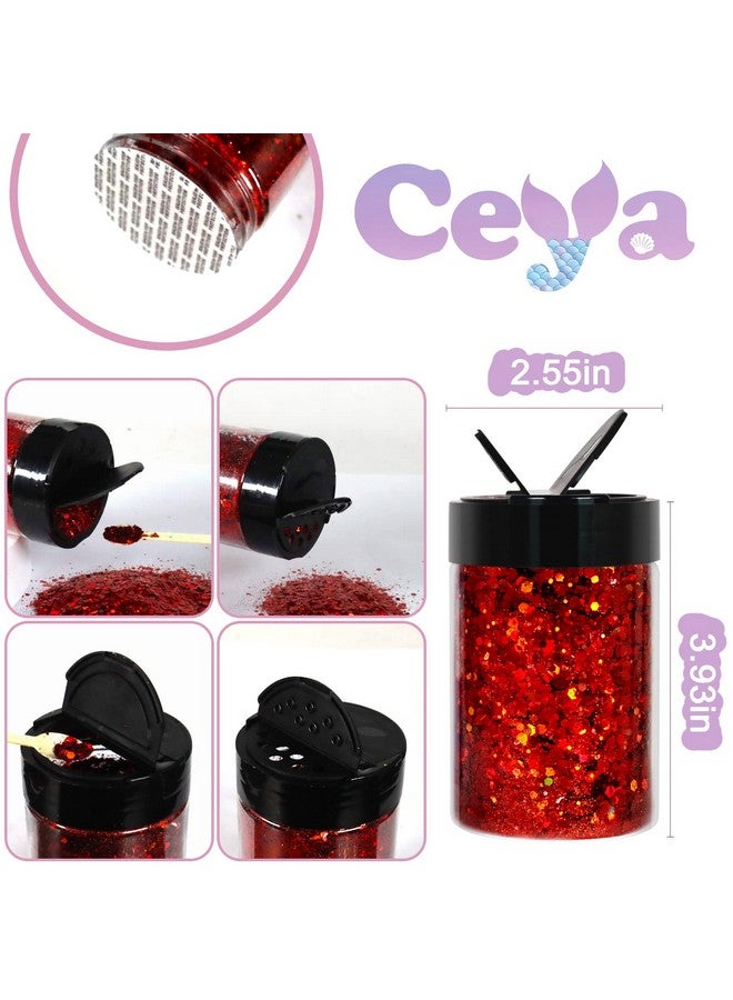 ceya Holographic Chunky Glitter 4.9Oz/ 140G Red Craft Glitter Powder Mixed Chunky Fine Flakes Iridescent Nail Sequins For Nail Art Hair Epoxy Resin Tumblers Slime Painting Festival Decor - Image 4