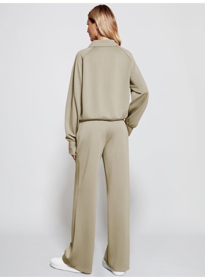 general 2025 - 2026 Women's Two-Piece Ultra-Large Half-Zip Sweatshirt and Wide Leg Sweatpants Casual Set - Image 3