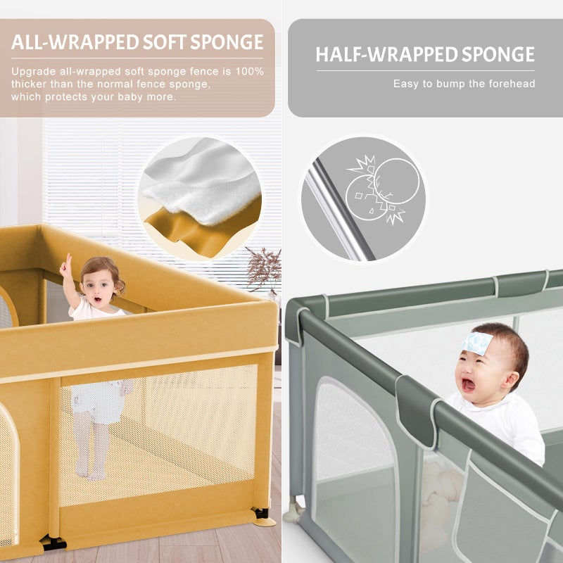 Omzer Baby Playpen with Mat 71"Ã—59" - Extra Large Playpen for Babies and Toddlers with Mat Included, Safety Playard for Baby with Gate, All-Wrapped Soft Sponge Baby Gate Playpen with Stable Mat Velcro - Image 4
