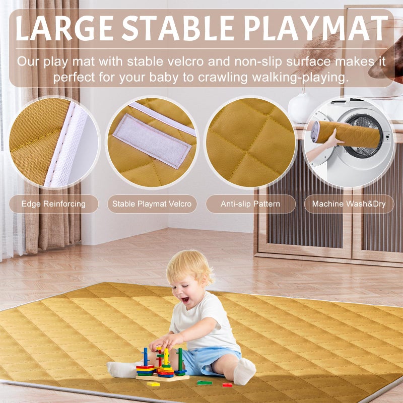 Omzer Baby Playpen with Mat 71"Ã—59" - Extra Large Playpen for Babies and Toddlers with Mat Included, Safety Playard for Baby with Gate, All-Wrapped Soft Sponge Baby Gate Playpen with Stable Mat Velcro - Image 3