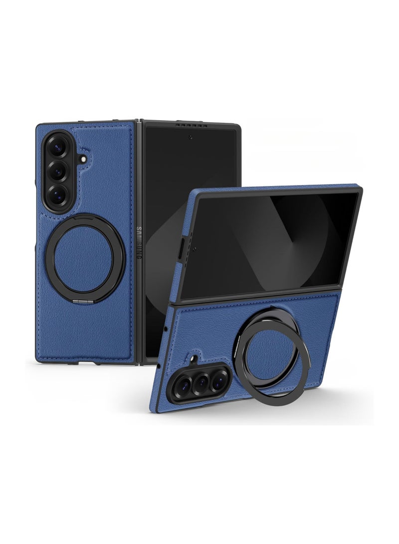 general Case compatible with Samsung Galaxy Z Fold 7, built-in 360° rotatable ring stand and magnetic attraction for Samsung Z Fold 7 Brushed Leather Protective Case