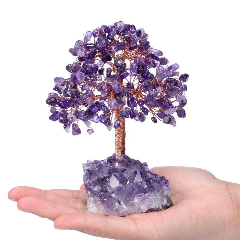 Jovivi Natural Amethyst Healing Crystal Money Tree on Amethyst Cluster Geode Druzy Base Feng Shui Crystals for Home Office Desk Decorations  Wealth  Good Luck - Image 3