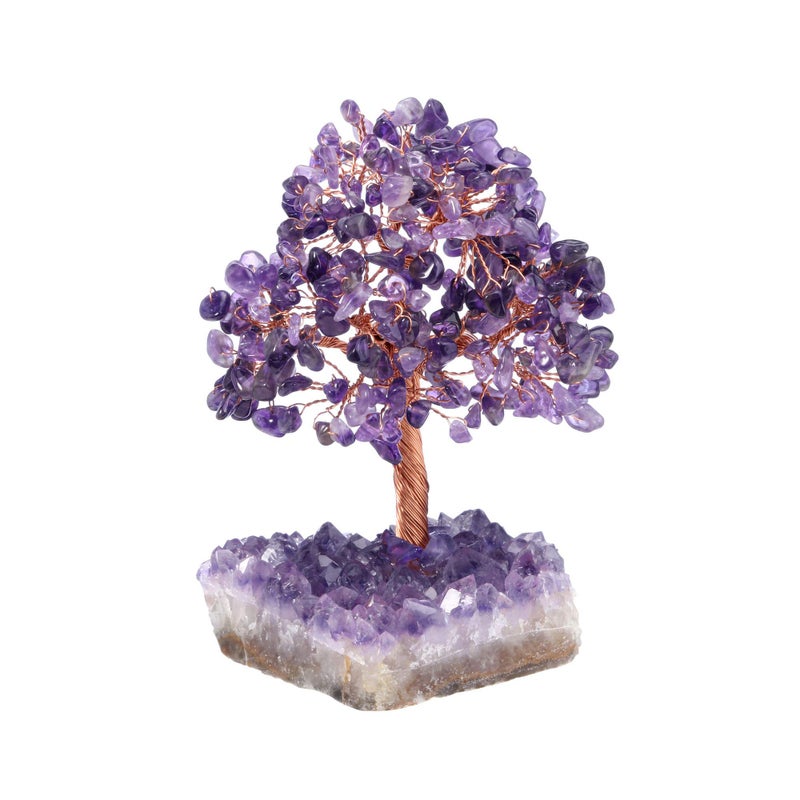 Jovivi Natural Amethyst Healing Crystal Money Tree on Amethyst Cluster Geode Druzy Base Feng Shui Crystals for Home Office Desk Decorations  Wealth  Good Luck - Image 1