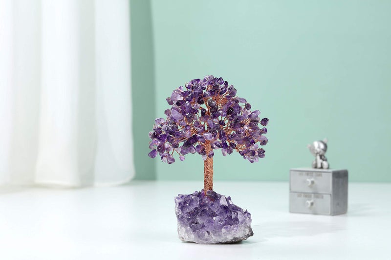 Jovivi Natural Amethyst Healing Crystal Money Tree on Amethyst Cluster Geode Druzy Base Feng Shui Crystals for Home Office Desk Decorations  Wealth  Good Luck - Image 2