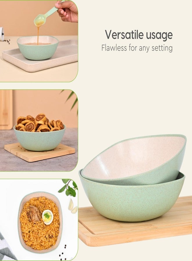 Eha Set of 2 Earth-Friendly Multipurpose Bowls for Kitchen with Spoons | 750 ml | Made with Rice Husk Biocomposite| Microwave Safe Bowl | for Hot & Cold Serving Bowl Set | Celeste - Image 5