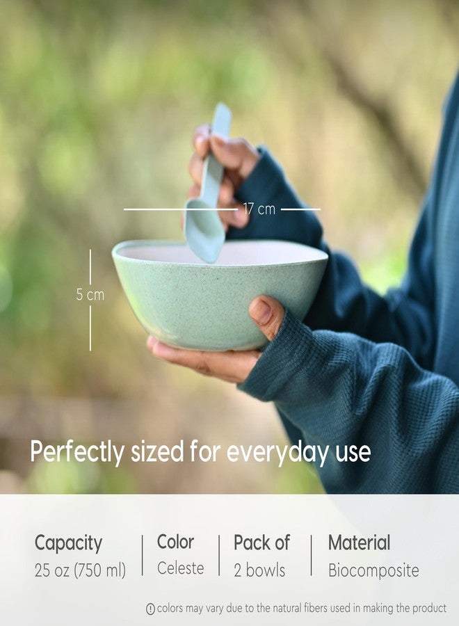 Eha Set of 2 Earth-Friendly Multipurpose Bowls for Kitchen with Spoons | 750 ml | Made with Rice Husk Biocomposite| Microwave Safe Bowl | for Hot & Cold Serving Bowl Set | Celeste - Image 2