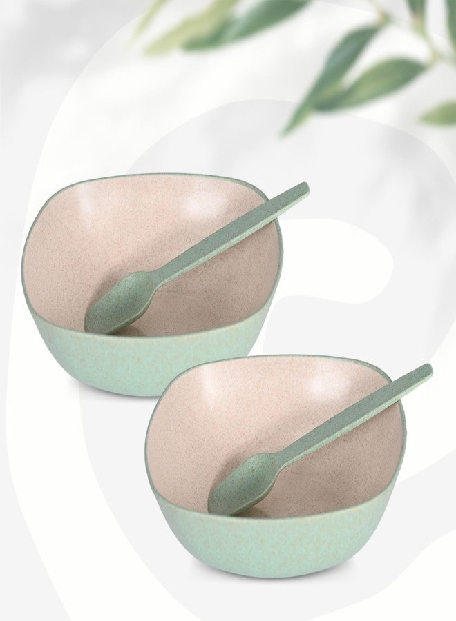 Eha Set of 2 Earth-Friendly Multipurpose Bowls for Kitchen with Spoons | 750 ml | Made with Rice Husk Biocomposite| Microwave Safe Bowl | for Hot & Cold Serving Bowl Set | Celeste - Image 1