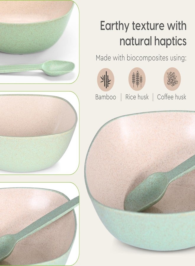 Eha Set of 2 Earth-Friendly Multipurpose Bowls for Kitchen with Spoons | 750 ml | Made with Rice Husk Biocomposite| Microwave Safe Bowl | for Hot & Cold Serving Bowl Set | Celeste - Image 4