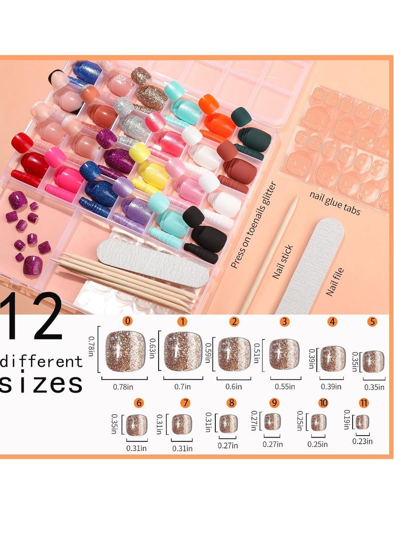 General Manicure Press on Toenails, 24 Colors 576 PCS Press on Toe Nails Short, French Tip Toe Nails Press on, Glitter Press on Toenails, Matte Glossy Press on Toes Nails  - Image 2