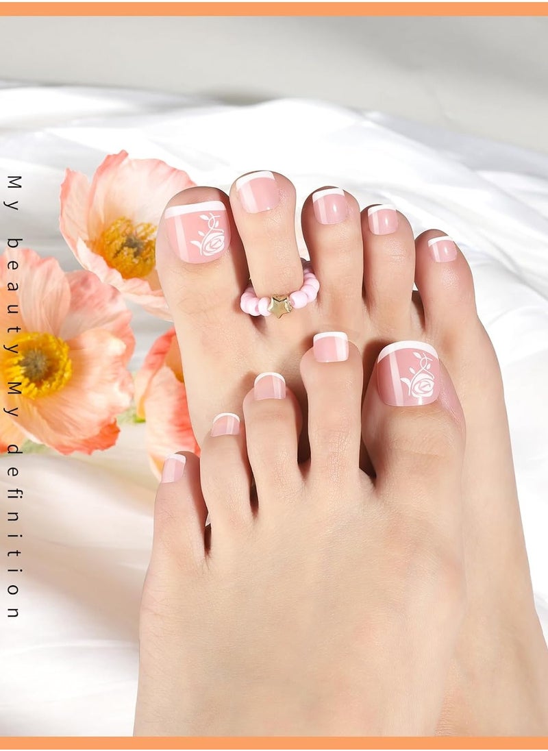 General Manicure Press on Toenails, 24 Colors 576 PCS Press on Toe Nails Short, French Tip Toe Nails Press on, Glitter Press on Toenails, Matte Glossy Press on Toes Nails  - Image 5