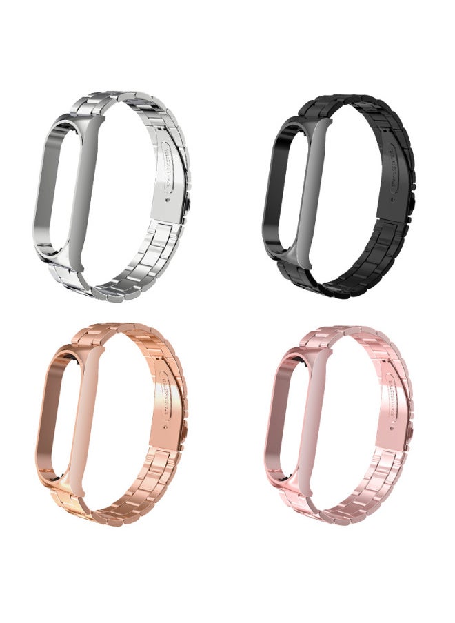 Generic - Suitable For Mi Bracelet 6 Strap Mi 5 Generation Nfc Metal Protective Shell Stainless Steel Three Beads Smart Bracelet Wrist Strap-Color:Upgraded Mi Bracelet 5/6 Universal Three Beads-rose Pink - Image 1