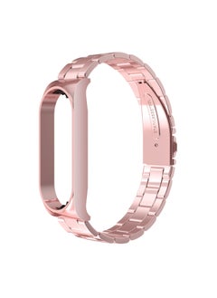 Suitable For Mi Bracelet 6 Strap Mi 5 Generation Nfc Metal Protective Shell Stainless Steel Three Beads Smart Bracelet Wrist Strap-Color:Upgraded Mi Bracelet 5/6 Universal Three Beads-rose Pink