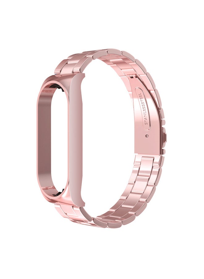Generic - Suitable For Mi Bracelet 6 Strap Mi 5 Generation Nfc Metal Protective Shell Stainless Steel Three Beads Smart Bracelet Wrist Strap-Color:Upgraded Mi Bracelet 5/6 Universal Three Beads-rose Pink - Image 1