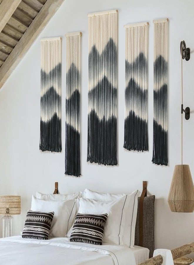 IOWER Large Macrame Wall Hanging 5Pcs Handmade Dip-Dyed Mountain Wall Decor Combination Suspension Bedroom Living Room Modern Fiber Yarn Wall Art - Image 2