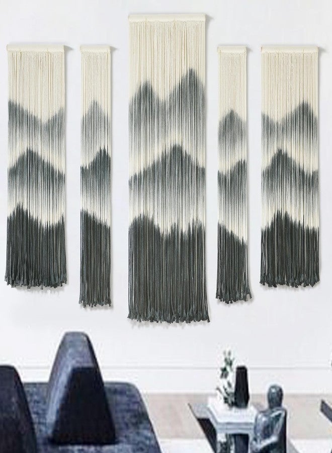 IOWER Large Macrame Wall Hanging 5Pcs Handmade Dip-Dyed Mountain Wall Decor Combination Suspension Bedroom Living Room Modern Fiber Yarn Wall Art - Image 3