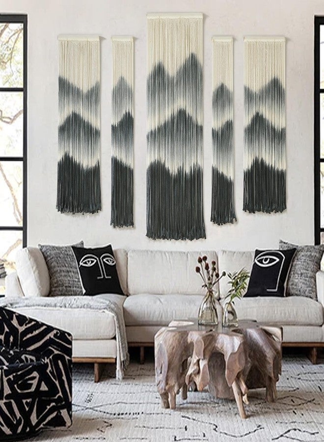 IOWER Large Macrame Wall Hanging 5Pcs Handmade Dip-Dyed Mountain Wall Decor Combination Suspension Bedroom Living Room Modern Fiber Yarn Wall Art - Image 1