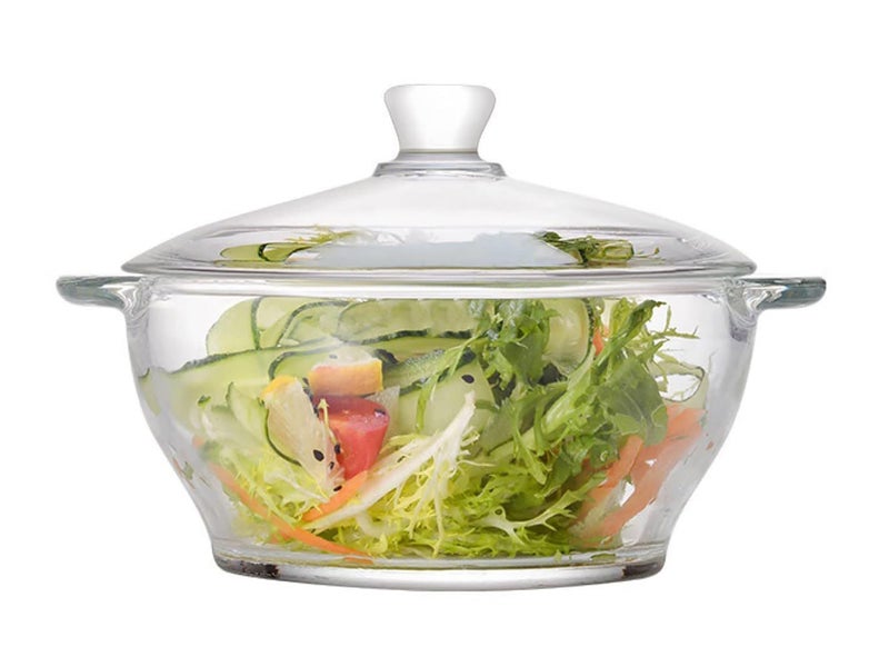 Wringo 1000 ML Deep Round Glass Casserole Oven and Microwave Safe Serving Bowl with See Through Top Lid -Mixing Bowl for Snacks, Cereals, Rice, Sambar, Salad (1000ML, Set of 1) - Image 1
