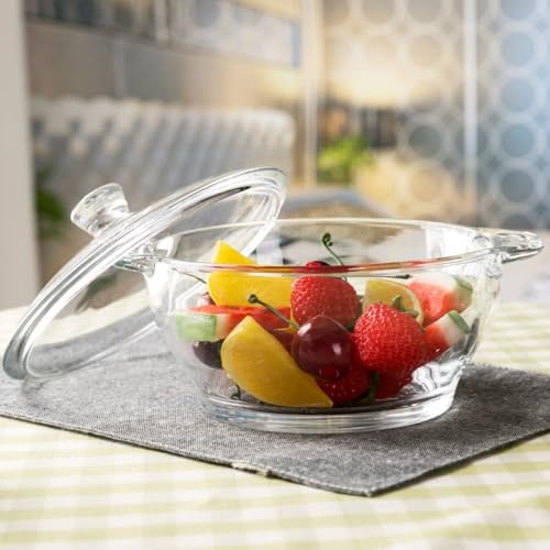 Wringo 1000 ML Deep Round Glass Casserole Oven and Microwave Safe Serving Bowl with See Through Top Lid -Mixing Bowl for Snacks, Cereals, Rice, Sambar, Salad (1000ML, Set of 1) - Image 2