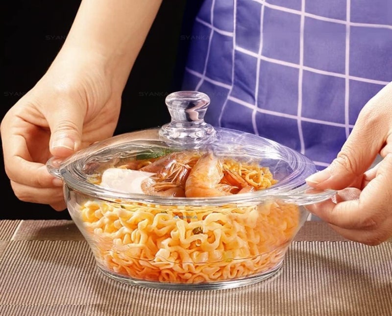 Wringo 1000 ML Deep Round Glass Casserole Oven and Microwave Safe Serving Bowl with See Through Top Lid -Mixing Bowl for Snacks, Cereals, Rice, Sambar, Salad (1000ML, Set of 1) - Image 4