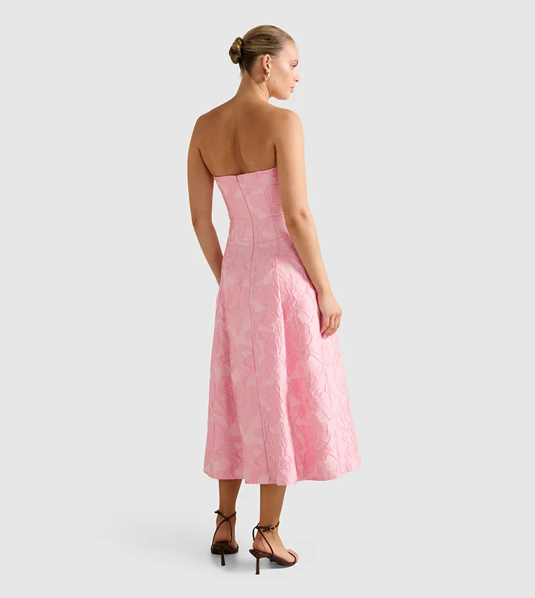 forever new  CHARLOTTE Strapless Jacquard Midi Dress for Women | Best Price UAE