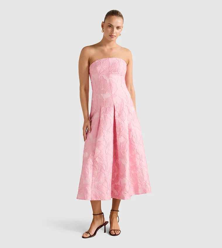CHARLOTTE Strapless Jacquard Midi Dress