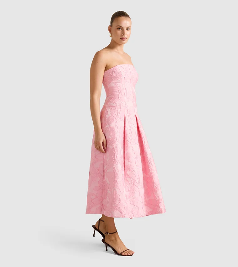 forever new  CHARLOTTE Strapless Jacquard Midi Dress for Women | Best Price UAE