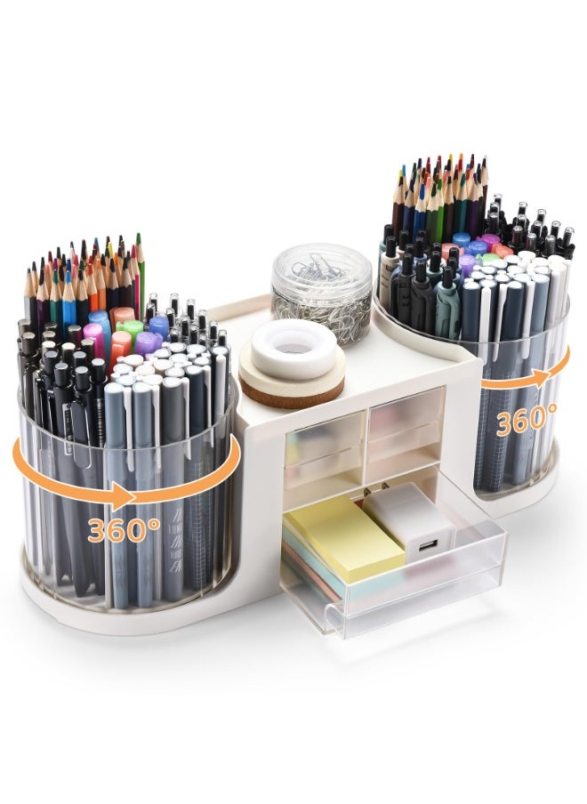 Kidle Rotating Desk Organizer with 2 Pen Holder, Desk Organizers and Accessories with 10 Slots Pencil Holder for Desk + 3 Drawer, Art Supply Storage Box Caddy for Office School Home  - Image 1