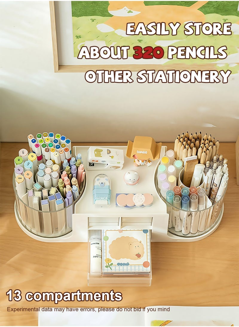 Kidle Rotating Desk Organizer with 2 Pen Holder, Desk Organizers and Accessories with 10 Slots Pencil Holder for Desk + 3 Drawer, Art Supply Storage Box Caddy for Office School Home  - Image 2