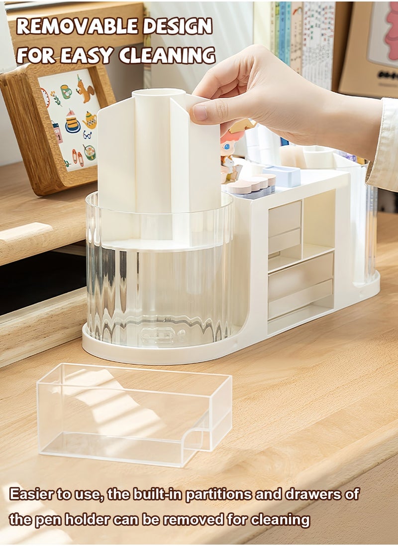 Kidle Rotating Desk Organizer with 2 Pen Holder, Desk Organizers and Accessories with 10 Slots Pencil Holder for Desk + 3 Drawer, Art Supply Storage Box Caddy for Office School Home  - Image 3