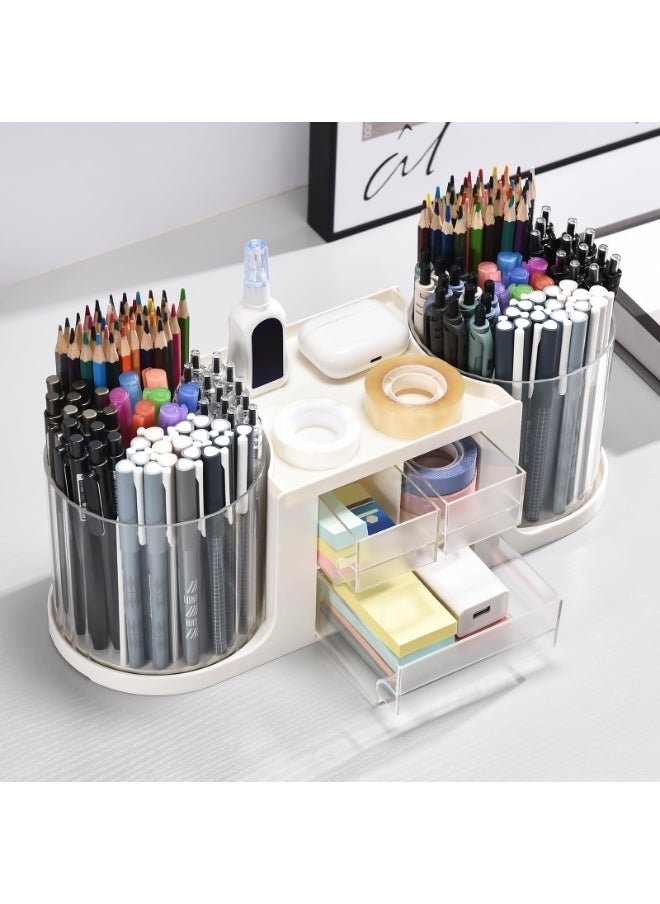 Kidle Rotating Desk Organizer with 2 Pen Holder, Desk Organizers and Accessories with 10 Slots Pencil Holder for Desk + 3 Drawer, Art Supply Storage Box Caddy for Office School Home  - Image 5