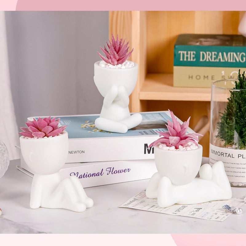 Der Rose 3 Pcs Fake Succulents Plants Artificial Pink Room Office Desk Decor for Women - Image 5