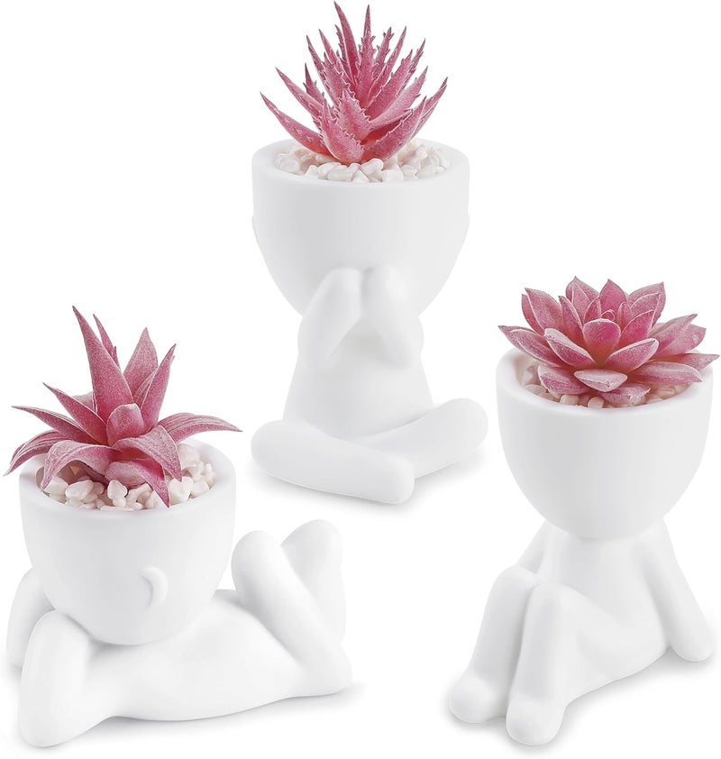 Der Rose 3 Pcs Fake Succulents Plants Artificial Pink Room Office Desk Decor for Women - Image 1