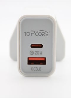 توب كور 20 وات محول طاقة USB من نوع C بتقنية PD 3.0: يشمل شاحن الحائط وكابل بطول 1 متر بواجهة USB C للشحن السريع مع شاحن الهاتف.  - Image 3