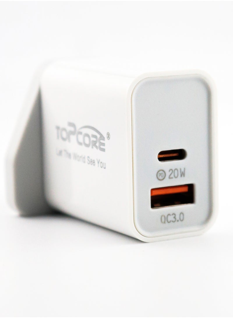 Topcore 20W USB Type C PD 3.0 Power Adapter Wall Charge and Lead Charging with Phone Fast Charger USB C Plug and Cable 1M, for iPhone 12/12 Pro/12 mini/12 Pro Max/11 Pro Max SE 2020 X XR XS 8 iPad White  - Image 1