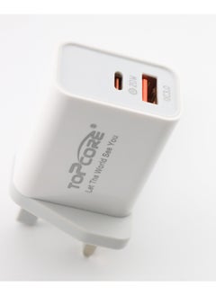 توب كور 20 وات محول طاقة USB من نوع C بتقنية PD 3.0: يشمل شاحن الحائط وكابل بطول 1 متر بواجهة USB C للشحن السريع مع شاحن الهاتف.  - Image 2