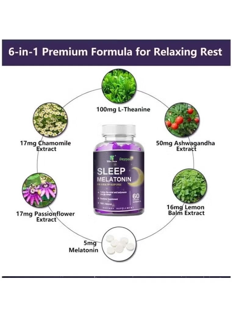 وينز تاون الميلاتونين سريع حل مساعدة النوم في الليل نكهة التوت الطبيعية نباتية غير المعدلة وراثيا الغلوتين خالية من 60 غوميز - Image 3