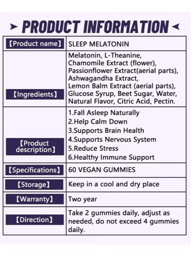 وينز تاون الميلاتونين سريع حل مساعدة النوم في الليل نكهة التوت الطبيعية نباتية غير المعدلة وراثيا الغلوتين خالية من 60 غوميز - Image 5