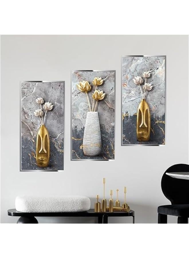 3D Vase Lotus Wall Stickers, Frameless Self Adhesive Wall Art Decor Set of 3, 3D Vinyl Wall Art Sticker Home Decor Wall Posters & Prints for Aisle Stairs Wall Living Room Sofa Backdrop 11.8x23.6  - Image 1