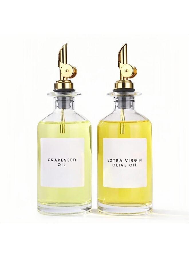 LAMAY Olive Oil Dispenser Bottles for Kitchen with Gold Pourer - Oil and Vinegar Dispenser Bottle of 350ml - Set of 2 - Image 1