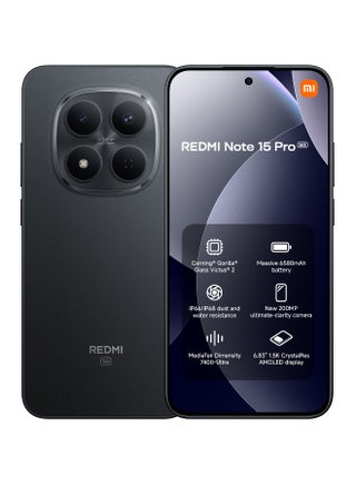 ريدمي نوت 15 برو 5G ثنائي الشريحة + eSIM أسود 12 جيجابايت رام 256 جيجابايت 5G مع هدايا مجانية (سماعات 5 برو + بطاقة حماية الشاشة الافتراضية) - النسخة العالمية - view 2