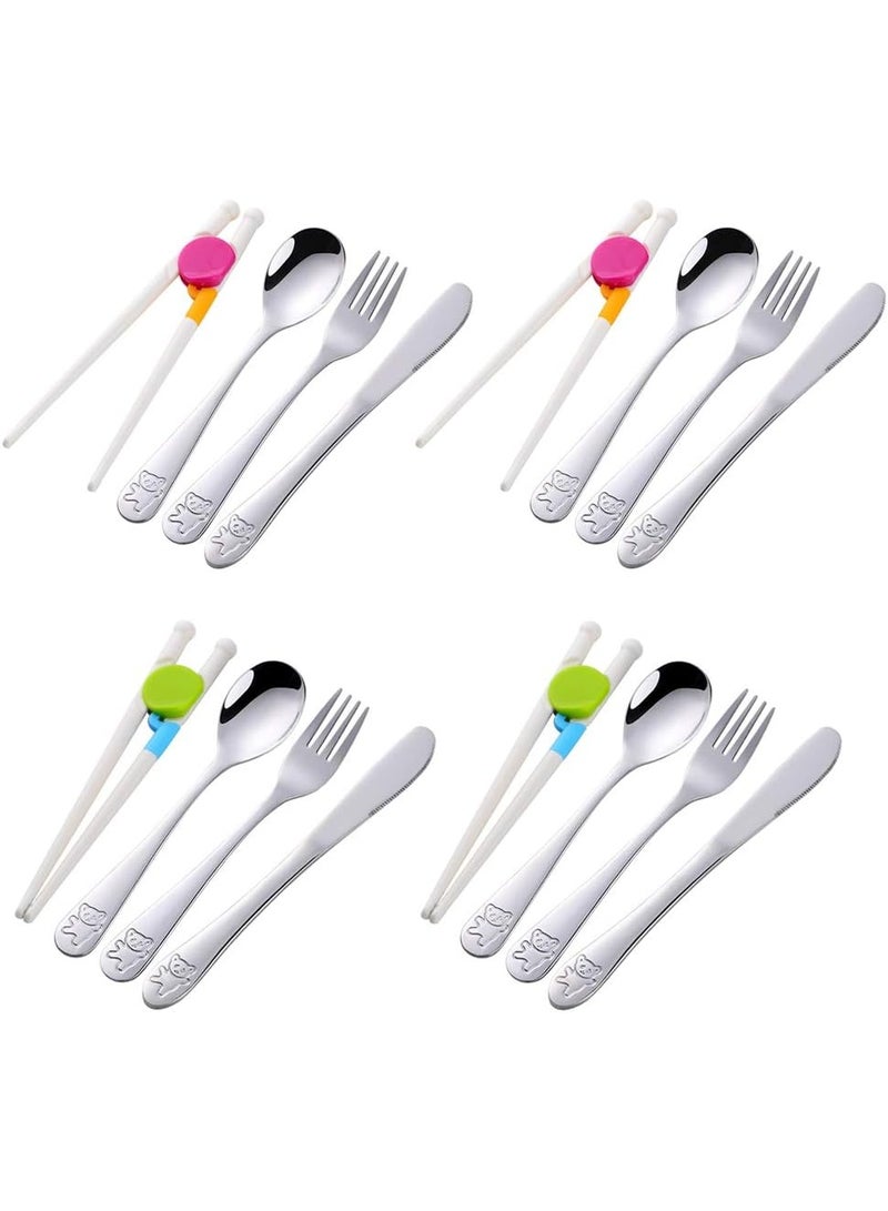 Poylim Kids Silverware, Stainless Steel Children Flatware Set, Toddler Utensils Set of 4, Silver - Image 1