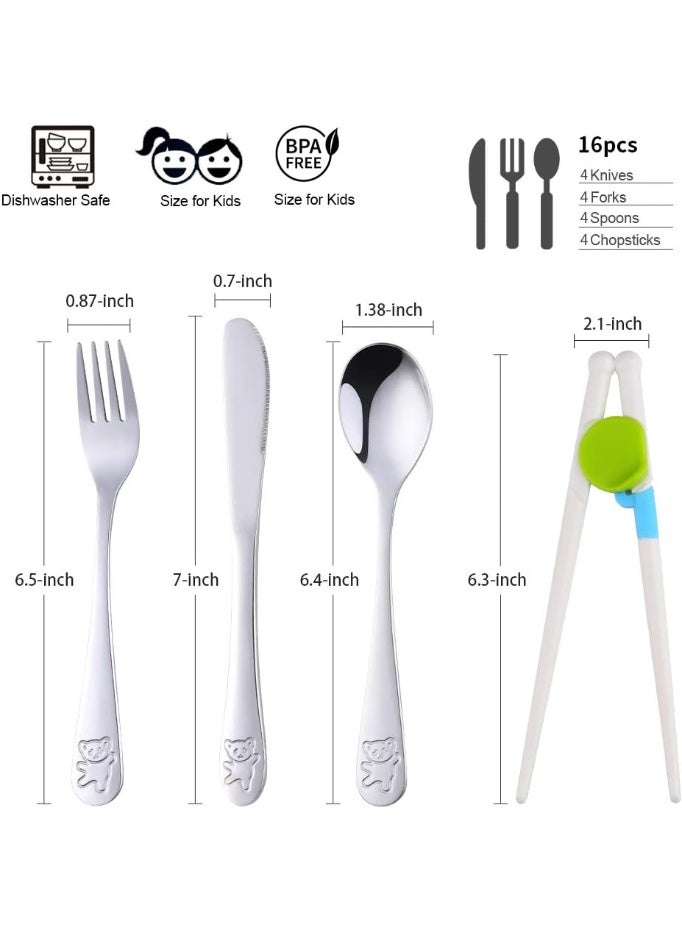 Poylim Kids Silverware, Stainless Steel Children Flatware Set, Toddler Utensils Set of 4, Silver - Image 3