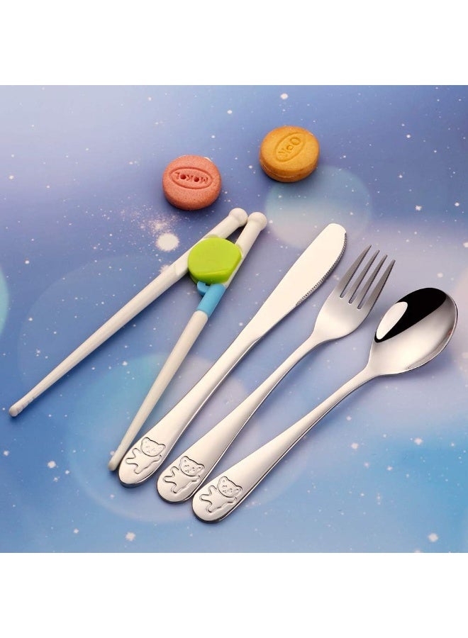 Poylim Kids Silverware, Stainless Steel Children Flatware Set, Toddler Utensils Set of 4, Silver - Image 2