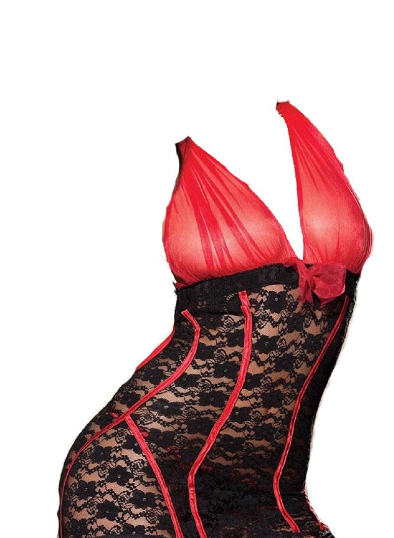 Women One Piece Nightwear Sleeveless Mesh Dress Babydoll Lingerie With Garter .  - Image 1