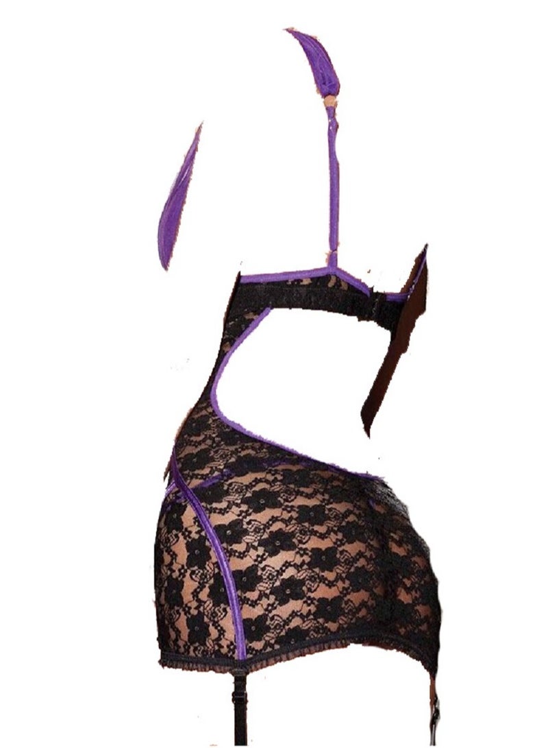 Women One Piece Nightwear Sleeveless Mesh Dress Babydoll Lingerie With Garter .  - Image 3