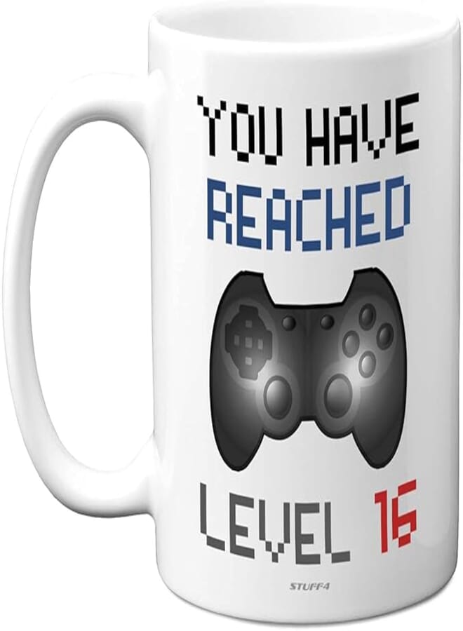 Stuff4 16th Birthday Gamer Gift - Level 16 Gamer Mug, 16th Birthday Gifts, Dishwasher Safe Coffee Mugs Cup, Birthday Gifts for Boys or Girls, Retro Video Game, Novelty Mug, Gaming Gifts for Him or Her