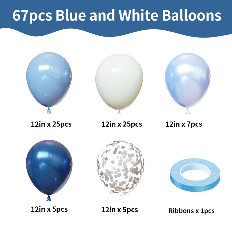 YMSZ Blue And White Balloons  67Pcs 12 Inch Blue Balloon And White Silver Confetti Balloons For Baby Shower  Birthday  Bridal  Wedding Party Decoration - Image 2