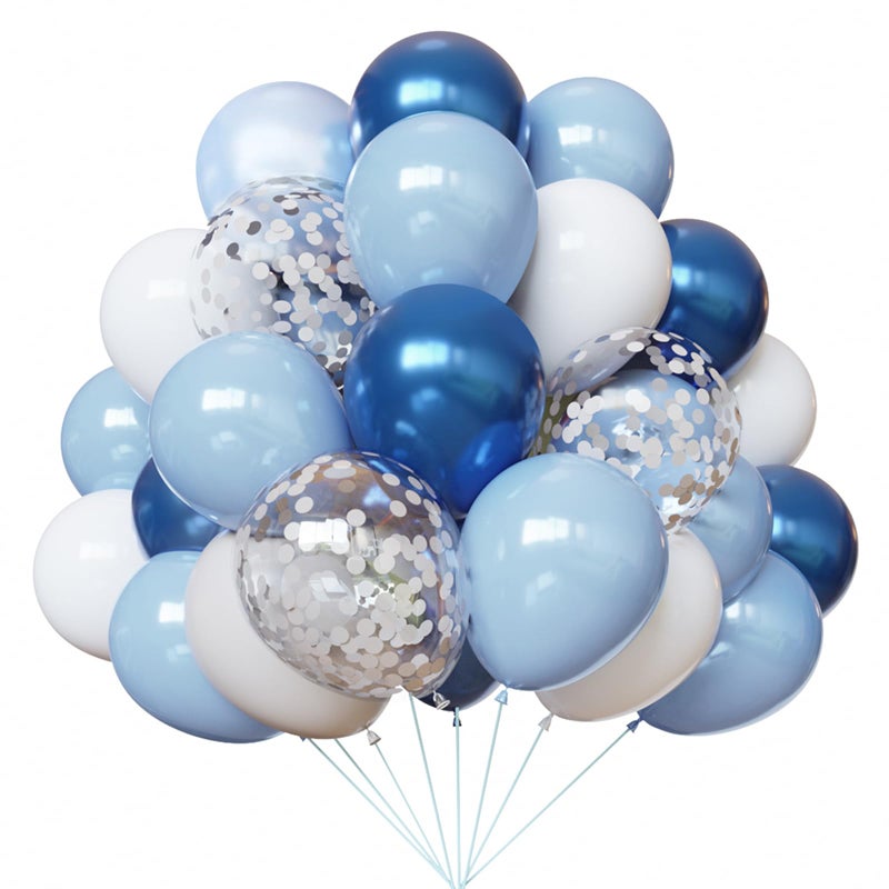 YMSZ Blue And White Balloons  67Pcs 12 Inch Blue Balloon And White Silver Confetti Balloons For Baby Shower  Birthday  Bridal  Wedding Party Decoration - Image 1